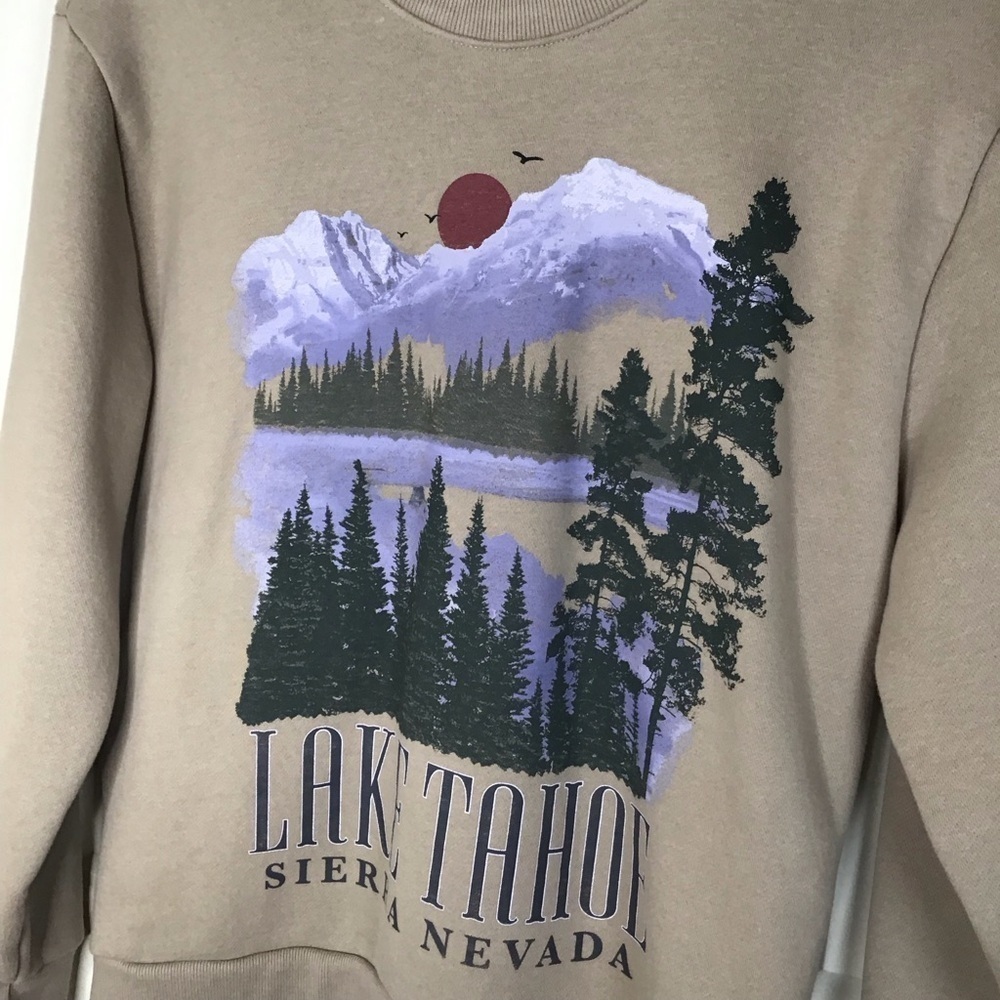 Hollister Lake Tahoe Graphic Crew Sweatshirt in Tan Size X-Small. - Picture 3 of 7